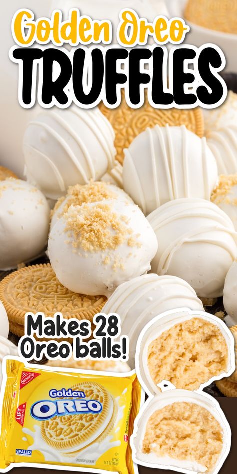 Golden Oreo Truffles Golden Oreo Recipes, Oreo Milkshake Recipe, Truffle Recipe Easy, Oreo Cookie Cake, Oreo Cake Pops, Vanilla Oreo, Oreo Truffles Recipe, Easy Truffles, Oreo Dessert Recipes