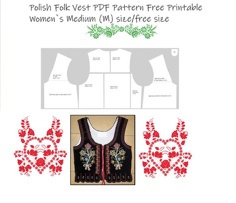 Polish folk vest free pattern pdf – FlowersInTheForest Folkware Patterns, Vest Free Pattern, Dirndl Pattern, Polish Traditional Costume, Folk Vest, Polish Embroidery, Vest Patterns, Polish Clothing, Vest Pattern Free