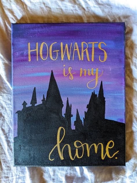 Harry Potter Theme Painting, Harry Potter Simple Drawings, Easy Harry Potter Painting, Painting Ideas Harry Potter, Harry Potter Art Ideas, Harry Potter Acrylic Painting, Harry Potter Canvas Painting, Easy Art And Craft Ideas, Harry Potter Canvas Art