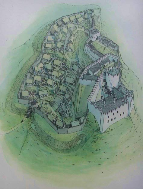 Dryslwyn Castle and Town Borough in Carmarthenshire, Wales by Chris Jones-Jenkins Dryslwyn Castle, Carmarthenshire Wales, Welsh Castles, Castle Illustration, Chris Jones, British Castles, Chateau Medieval, Castle Art, Dungeon Maps