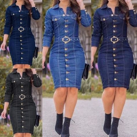 806beafe154032a5b818e97b4420ad98desc44801439ri Long Sleeve Denim Dress, Corporate Dress, Office Shirt, Womens Denim Dress, Denim Dresses, Trendy Denim, Goddess Dress, Dress Autumn, Denim Chic