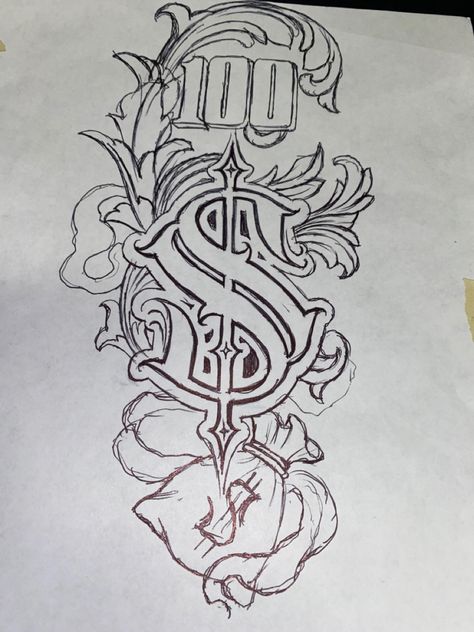 Bread Winner Tattoo, Dollar Sign Tattoo Design, Money Sign Drawing, Money Tattoo Designs, Real Graffiti, Half Sleeve Tattoos Drawings, Cool Tattoo Drawings, Money Tattoo, Chicano Style Tattoo