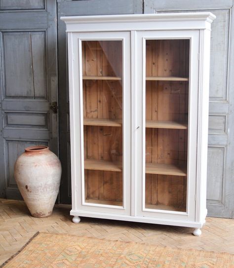 Vintage Antique Painted Larder Linen Press Fully Glazed Cupboard Armoire Cabinet Vintage Cupboard Makeover, Linen Cabinet Ideas, Antique Linen Press, Island Decor Ideas, Linen Storage Cabinet, Armoire Cabinet, Vintage Cupboard, Linen Press, Linen Cupboard