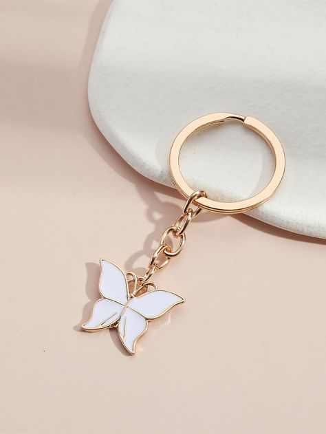 White    Alloy   Embellished   Women Accessories Preppy Keychains, Bag Accessories Keychain, Keychain Aesthetic, Butterfly Keychain, Cool Keychains, Pink Keychain, Flower Gift Ideas, Handmade Packaging, Gold Tree