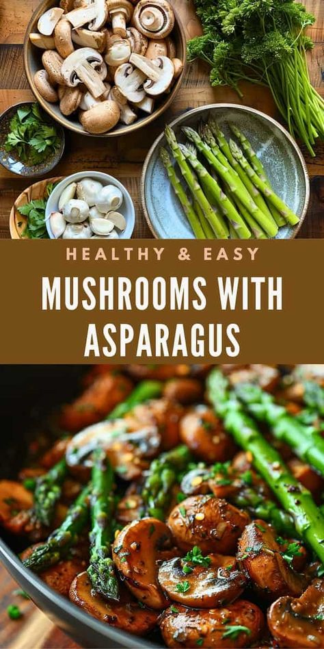 Discover this simple and healthy recipe featuring sautéed mushrooms and asparagus! Perfect for a quick dinner, this vegetarian dish is packed with nutrients and flavor. Great as a side or main, it's a delicious way to enjoy a wholesome meal. Meal Prep With Asparagus, Asparagus And Mushrooms Sauteed, Sautéed Asparagus And Mushrooms, Mushrooms And Asparagus Recipes, Mushroom And Asparagus Recipes, Mushroom Asparagus Recipes, Asparagus And Mushroom Recipes, Sauteed Asparagus Recipes, Tilapia Side Dishes