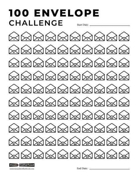 100 Day Envelope Challenge, 52 Week Money Saving Challenge Printable, 100 Envelope Savings Challenge, Envelope Savings Challenge, Free Printable Envelopes, 100 Envelope Challenge, Challenge Template, Free Budget Printables, Envelope Challenge