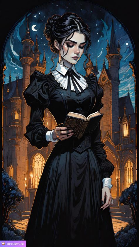 Dark Academia Character Art, Female Warlock, Vampire Portrait, Victorian Witch, Dark Victorian, Tattoo Portfolio, Elegant Gothic, Woman Illustration, Victorian Women