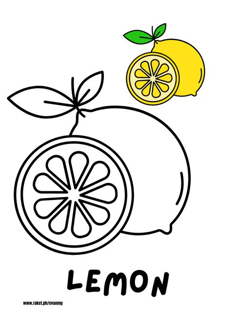 Lemon Coloring Page, Fruit Coloring, Kids Colouring, Basic Art, Fruit Coloring Pages, Preschool Coloring Pages, Yellow Fruit, Kids Coloring Book, Kids Coloring Books