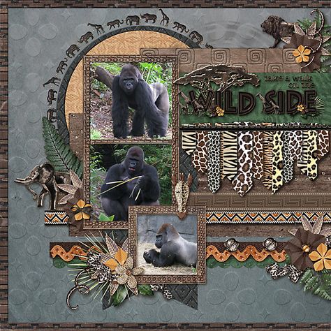 Natalie's Place Designs - Welcome To The Jungle (kit and word art) Cindy Schneider - Set 132 Template Pack Safari Scrapbook Layouts, Safari Scrapbook, Travel Scrapbook Pages, Disney Scrapbooking Layouts, Vacation Scrapbook, Disney Scrapbook Pages, Disney Scrapbooking, Design Studios, Disney Scrapbook