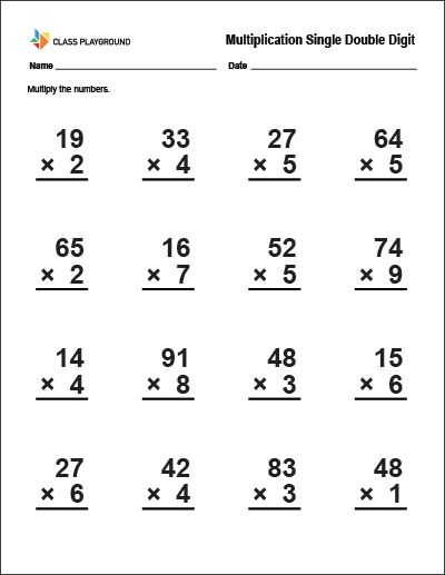 Printable Multiplication Single Double Digit  Worksheet Two Digit Multiplication, Double Digit Multiplication, Math Multiplication Worksheets, Math Fact Worksheets, Math Practice Worksheets, Math Addition Worksheets, First Grade Math Worksheets, Math Sheets, Mathematics Worksheets