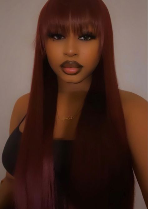 Bangs With Glasses Black Women, Honey Blonde Bangs Black Women, Red Wig With Bangs Black Women, Wigs For Black Women With Bangs, Colored Bangs Black Hair, Wigs With Bangs For Black Women, Bang Wig Black Women, Wig With Bangs For Black Women, Chinese Bangs Black Women