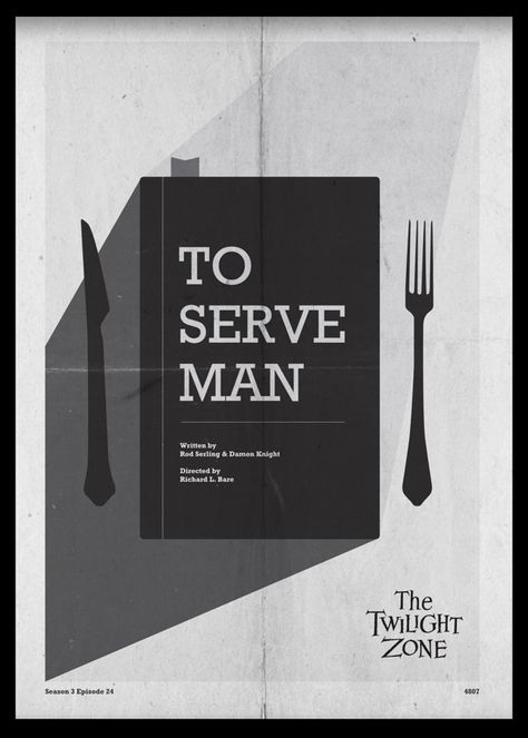 To Serve Man - Twilight Zone Posters by Luke Vickers To Serve Man, Night Gallery, The Twilight Zone, Classic Television, Psychological Horror, Twilight Zone, The Zone, Old Tv Shows, Poster Designs