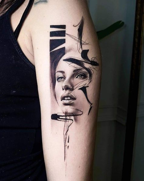 Abstract Portrait Tattoo, 30 Tattoo, 16 Tattoo, Brush Tattoo, Abstract Tattoo Designs, Surreal Tattoo, Tattoo Desings, Stood Up