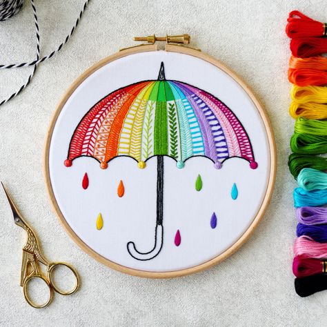 Rainbow Embroidery Pattern, Umbrella Embroidery, Garments Design, Diy Kite, Rainbow Umbrella, Angel Coloring Pages, Modern Embroidery Kit, Rainbow Embroidery, Diy Embroidery Kit