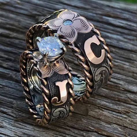 Western Wedding Rings, Western Rings, Big Wedding Rings, Western Themed Wedding, Cowgirl Wedding, Cowgirl Magazine, Country Theme Wedding, Looks Country, Western Wedding