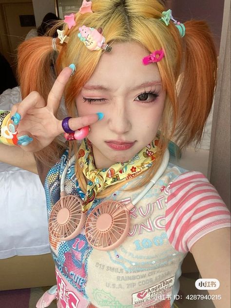 Kidcore Reference, Harajuku Icons, Harajuku Aesthetic Outfit, Kidcore Hairstyle, Japanese Kidcore, Kidcore Hair, Grunge Ulzzang, Harajuku Hairstyle, Decora Hair