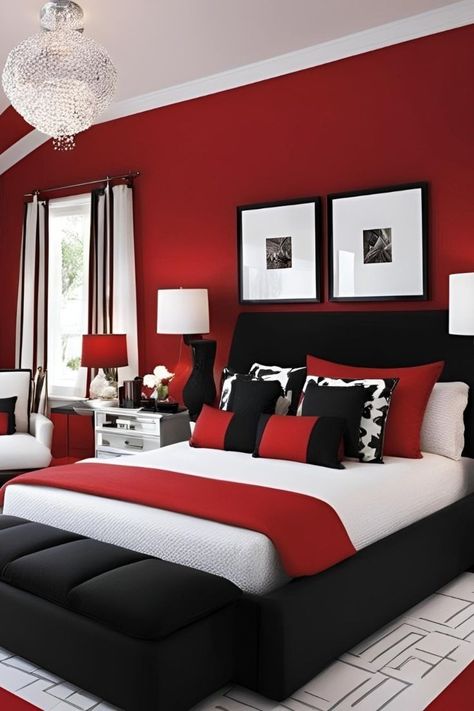 Red White And Black Rooms Bedroom Ideas, Red And Black Bedroom Ideas For Women, White And Red Bedroom Ideas, Red Black White Bedroom, Red Black And White Bedroom, Black Red Bedroom, Red And White Bedroom Ideas, Red And Black Bedroom Ideas, Black And Red Bedroom