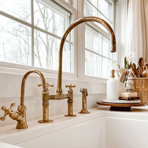 Antique brass kitchen faucet