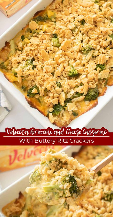 This Velveeta Broccoli and Cheese Casserole is made with crisp and tender buttered broccoli, tons of creamy Velveeta cheese and buttery Ritz Crackers. Make it for a Thanksgiving or Christmas side dish. It's a potluck classic recipe. Broccoli Casserole Without Cream Soup, Broccoli And Cheese Casserole Velveeta, Ritz Broccoli Cheese Casserole, Broccoli And Velveeta Casserole, Broccoli Ritz Cracker Casserole, Make Ahead Broccoli Cheese Casserole, Broccoli Cheese Casserole Velveeta, Broccoli Ritz Cracker Casserole Velveeta, Ritz Cracker Broccoli Cheese Casserole