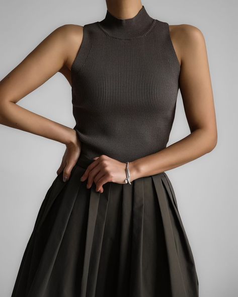 Timeless sophistication with our new Shelby mock neck tank. Now available. #TheFrankieShop #FrankieForAll #FrankieGirl Cropped Knit Top, Mock Neck Tank, Denim Suit, The Frankie Shop, Frankie Shop, Paris Woman, Beautiful Knitting, Leather Dresses, Ribbed Tank