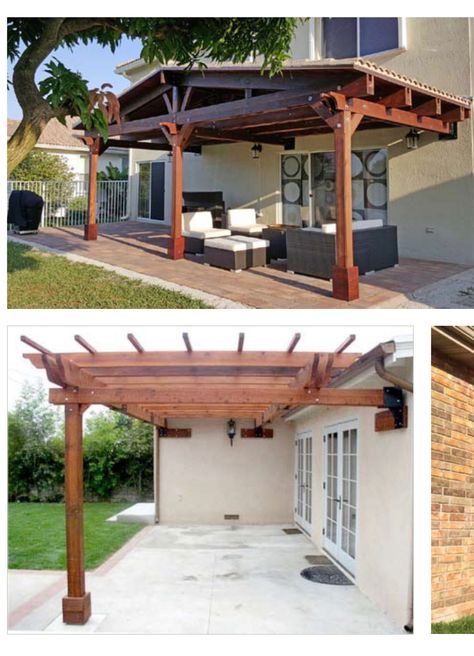 2 Pergolas Side By Side, Side Deck With Pergola, Attaching Pergola To House, Half Pergola Over Deck, Pergola On Half Of Deck, Side Yard Pergola Walkway, Pergola Over Half Of Patio, Rustic Furniture Diy, Building A Pergola