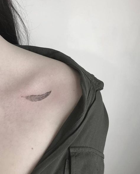 Feather Tattoo by nachotejerotattoo Ankle Tattoo Feather, Beautiful Feather Tattoo, Ankle Feather Tattoos For Women, Small Feather Tattoo Ideas For Women, Tiny Feather Tattoos For Women, Delicate Feather Tattoo, Feather Fine Line Tattoo, Dainty Feather Tattoo, Minimalist Feather Tattoo