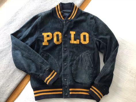 Ralph Lauren Harrington Jacket, Ralph Lauren Menswear, Baseball Varsity Jacket, Ralph Lauren Denim, Denim Button Down, Denim Cotton, Baseball Jacket, Ralph Lauren Polo, Men's Coats And Jackets