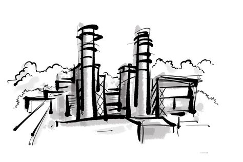 Sketch of factory / drawing sketch ink Factory Drawing, Factory Sketch, Ink Sketch, Drawing Sketches, Drawings