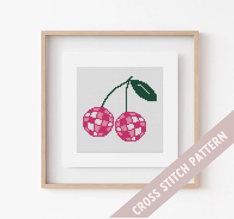 Cherry Disco Ball Cross Stitch Pattern PDF, retro cross stitch, small Cross Stitch Pattern, Disco Ball Embroidery, Trendy Embroidery, easy by TheStitchPatterns on Etsy Cherry Disco Ball, Retro Cross Stitch, Cherry Disco, 123 Cross Stitch, Trendy Embroidery, Subversive Cross Stitch, Small Cross Stitch, Thread Colors, Dmc Thread