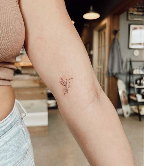 One Line Hummingbird, Back Arm Tattoo Women, Swallow Tattoo Meaning, Line Hummingbird, Simple Tattoos With Meaning, Hummingbird Tattoos, Small Hummingbird Tattoo, Simple Bird Tattoo, Bird Tattoos For Women