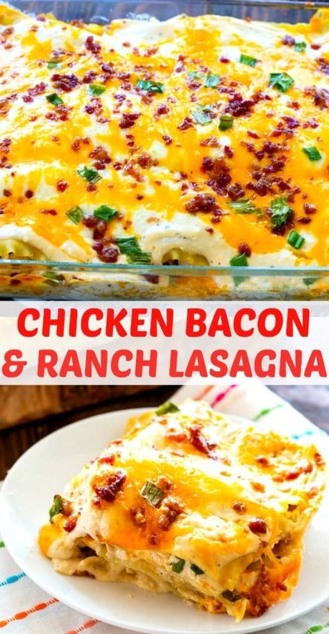 Creamy Chicken Bacon & Ranch Lasagna Chicken Bacon Ranch Lasagna, Baking Chicken, Instant Family, Simple Baking, Bake Zucchini, Chicken Marinade, Hot Peppers, Chicken Bacon Ranch, Ranch Chicken