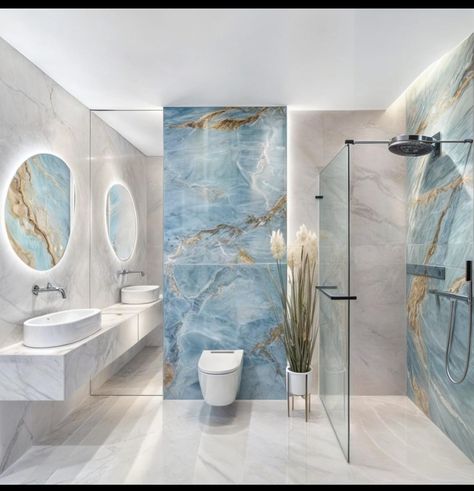 Blue Marble Bathroom, Bathroom Inspo Interior Design, Beautiful Bathroom Decor, Bathroom Interior Design Modern, Washroom Design, Bad Inspiration, Bathroom Tile Designs, Tiles Design, Bathroom Inspiration Decor