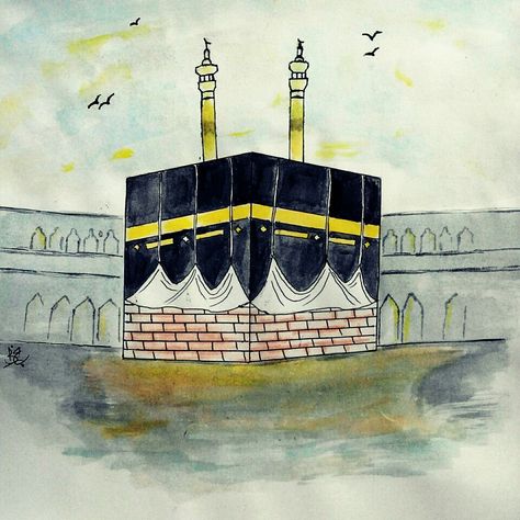 Khana kaba art  #ainghainart #islam Khana Kaba Sketch, Khana Kaba Drawing, Khana Kaba Painting, Kaba Art, Arabic Motifs, Khana Kaba, Childhood Memories Art, Calligraphy Lessons, Islamic Paintings