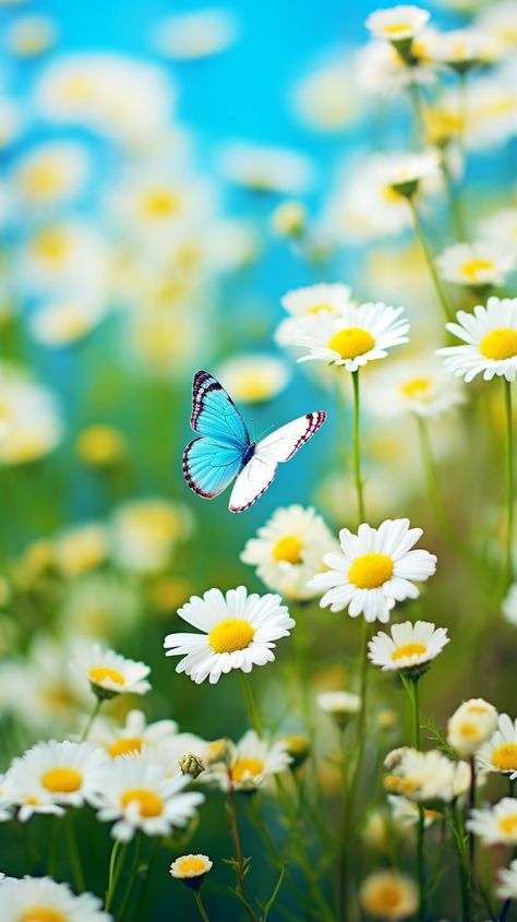 Books And Flowers, Butterfly Wallpaper Landscape, Flowers With Butterfly Wallpaper, Daisy And Butterfly Wallpaper, Pretty Nature Pictures, Butterfly On Flower Photography, Flower Field With Butterflies, Islamic Art Canvas, Floral Wallpaper Iphone