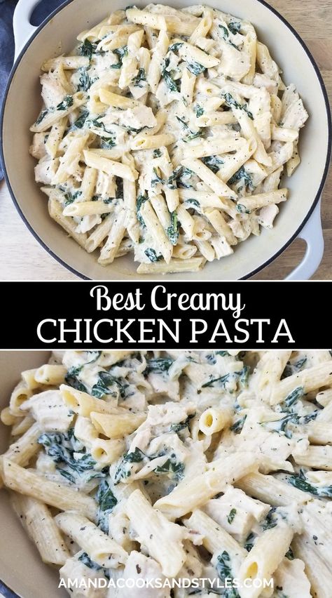 Easy 30 minute pasta recipe made with spinach tossed in a creamy ricotta sauce. This pasta is the ultimate easy dinner recipe perfect for the whole family. Dinner Ideas With Spinach, Chicken Alfredo Pasta With Spinach, Chicken And Ricotta Recipes, Chicken Spinach Pasta Recipes, Chicken Ricotta Recipes, Turkey Spinach Pasta, Chicken Spinach Alfredo Pasta, Spinach Alfredo Pasta, Spinach Dinner Recipes