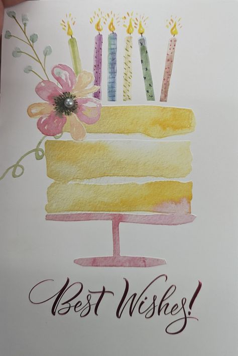 Birthday Cake Watercolor Card, Birthday Watercolor Painting, Watercolour Birthday Card Ideas, Easy Watercolor Birthday Cards, Happy Birthday Watercolor Card, Watercolor Birthday Card Ideas, Birthday Cards Watercolor, Watercolor Birthday Cake, Watercolour Cake