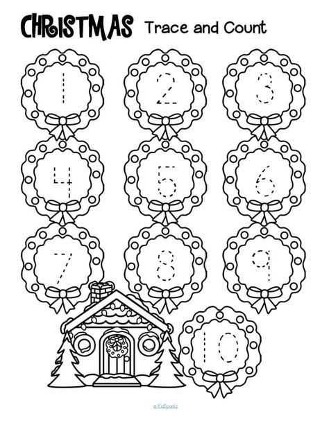 ***FREE***  3 Christmas-themed tracing and counting. Count the sets, recognize and trace the numbers, add extra details and color. Preschool Christmas Worksheets, Free Printable Christmas Worksheets, Christmas Worksheets Kindergarten, Numbers Worksheet, Christmas Units, Christmas Teaching, Worksheet For Kids, Christmas Worksheets, Worksheets Preschool