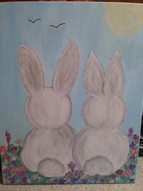 acrylic Bunny Painting Ideas, Easter Mini Canvas Painting, Bunny Acrylic Painting, Bunny Painting Acrylic Tutorial, Painting Rabbits Acrylic, White Bunny Painting Acrylic, Easter Canvas, Birthday Painting, Easter Paintings