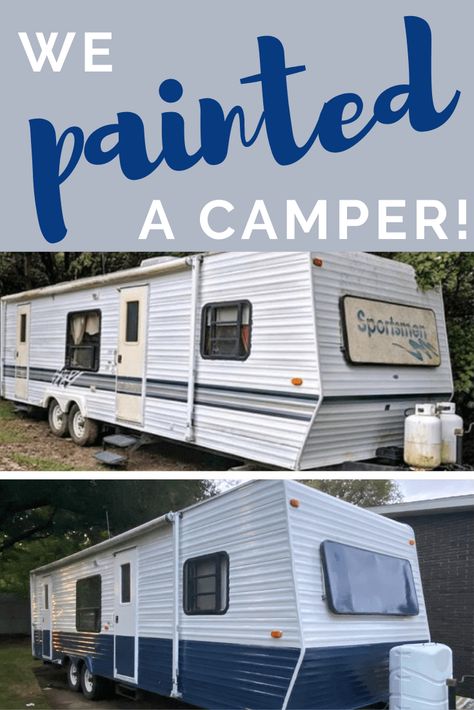 we bought a camper! part five: the exterior How To Paint A Camper, Travel Trailer Paint Exterior, Painting A Camper Exterior, Painting Camper Exterior, Exterior Rv Paint Ideas, Painted Camper Exterior, Camper Painting Exterior, Camper Exterior Paint Ideas, Camper Exterior Paint