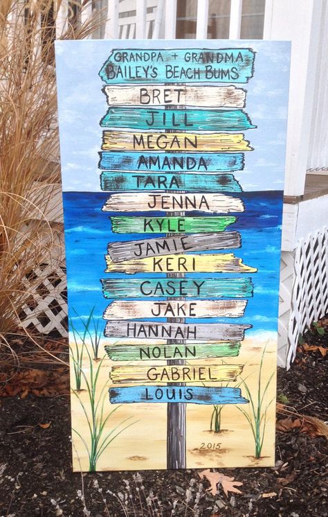 Beach Sign Art Beach Canvas Painting Ocean by MuralsByRegina Family Tree Ideas, Family Tree Artwork, Family Tree Canvas, Beach Canvas Paintings, Family Tree Painting, Personalized Canvas Art, Painting Summer, Painting Ocean, Beach Sign