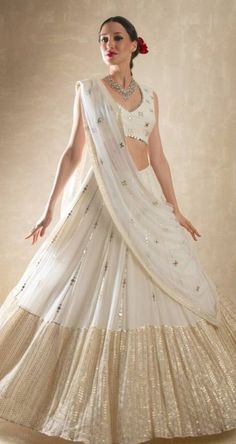 Fashion: #fashion, #style, #outfitinspiration, #beauty White And Gold Lehenga, Blush Outfit, Peach Lehenga, Muslim Wedding Photography, Gold Lehenga, Hindu Wedding Ceremony, White Lehenga, Hindu Ceremony, Georgette Lehenga