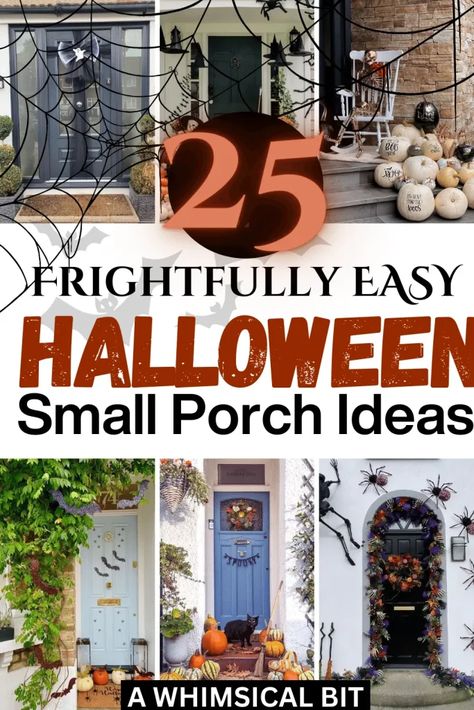 Decorate your small front porch this Halloween with cute and easy design ideas that are sure to be a delight for your small porch. Easy Halloween Decor Ideas for small porch | Small Front Porch Halloween Decor | Easy Decor Fall Front Porch Ideas Front Porch Halloween Decor, Porch Halloween Decor, Small Porch Decor, Small Front Porch Decor, Front Porch Halloween, Easy Halloween Decor, Porch Halloween, Fall Front Porch Ideas, Small Porch