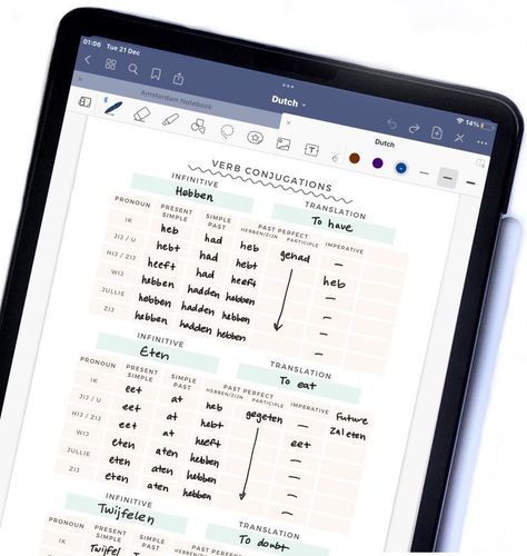 iPad notes for verb conjugation in language learning Language Study Notes, Language Learning Planner, Digital Notes Template, College Planner Printables, Business Planner Printables, Ipad Learning, Study Planner Printable Free, Notebook Study, Exam Planner