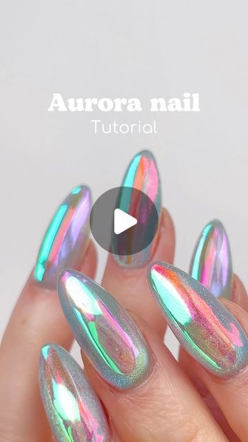 Magnet Chrome Nails, Cast Eye Nails, Magnet Gel Nail Designs, Cute Nail Art Designs Summer, Powder Nail Art Designs, Chrome Gel Nails Ideas, Aurora Ice Nails, Multi Chrome Nails, Aurora Glass Nails