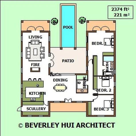 Shipping container house plan U Shaped House Plans, U Shaped Houses, Container Home Designs, Shipping Container Home Designs, Pool House Plans, Shipping Container House Plans, Courtyard House Plans, Building A Container Home, Container Architecture