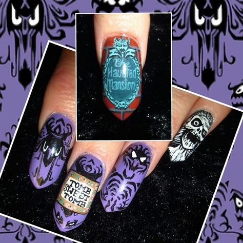 Haunted Mansion Nails, Nails For Disney, Mansion Inspiration, Disney Halloween Nails, Frozen Nails, Disney Inspired Nails, Disney Nail Art, Halloween Nails Easy, Disney Nail