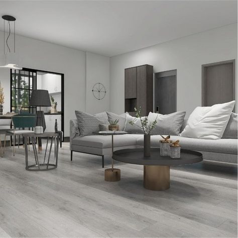 Bedroom Grey Wood Floor, Grey Vinyl Flooring Living Room, Grey Floor Bedroom Ideas, Grey Laminate Flooring Living Room, Grey Wood Floors Living Room, Vinyl Flooring Living Room, Grey Floorboards, Gray Floors Bedroom, Dark Grey Laminate Flooring