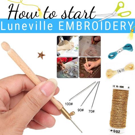 What is Luneville or Tambour embroidery?    Have you ever thought that it is possible to stitch with a hook? In the 18th century, French... Bordados Tambour, Tambour Beading, Tambour Embroidery, Chain Stitch Embroidery, Embroidery Tools, Bead Embroidery Patterns, Punch Needle Embroidery, Swarovski Beads, Japanese Embroidery