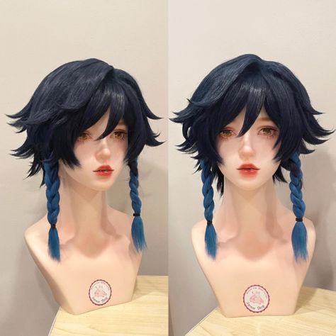 Venti Wig Styled, Scaramouche Wig Styled, Venti Hair, Genshin Wig, Venti Haircut, Wig Reference, Art Doll Tutorial, Style Wig, Cosplay Hair