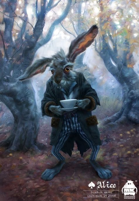 The March Hare, Dark Alice In Wonderland, Alice In Wonderland Characters, March Hare, Bunny Art, Adventures In Wonderland, Arte Fantasy, Mad Hatter, Animation Film